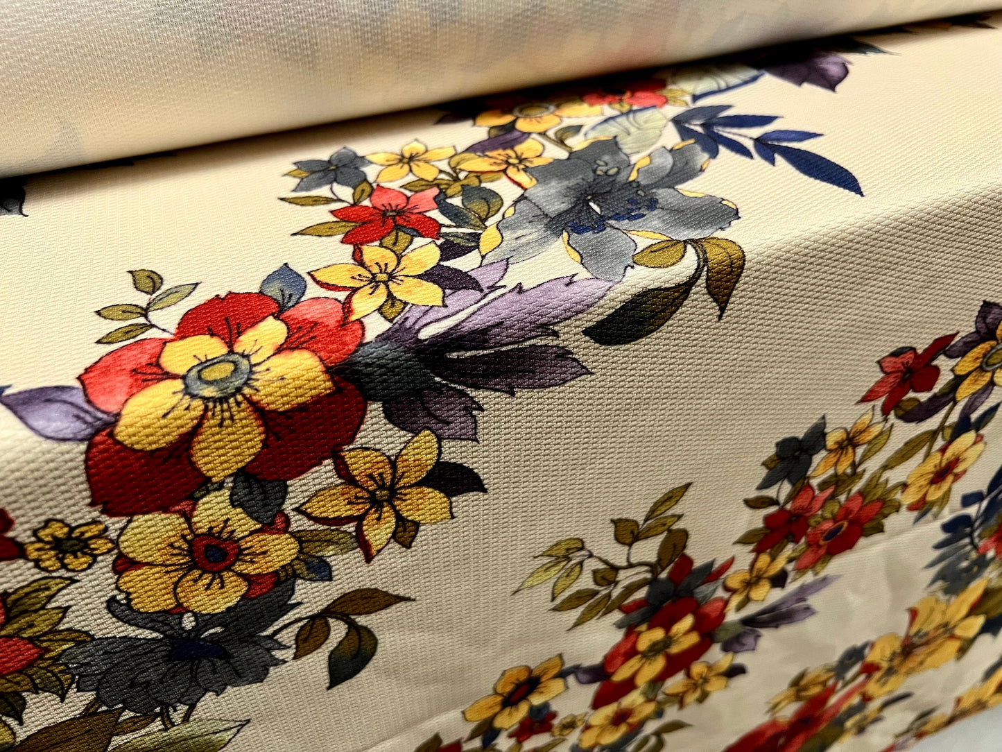 Micro jacquard stretch spandex jersey fabric, per metre - Trailing Flowers print - cream