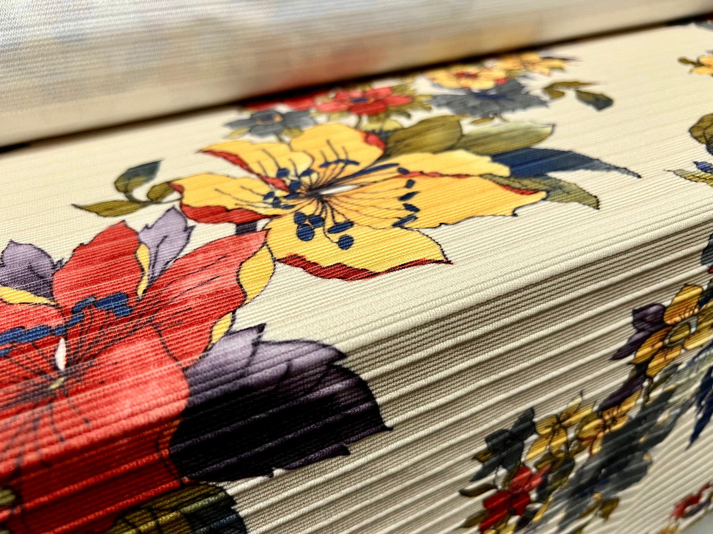 Stretch Spandex Ottoman Rib Jersey Fabric, Per Metre - Trailing Flowers print - cream with multicolour flowers