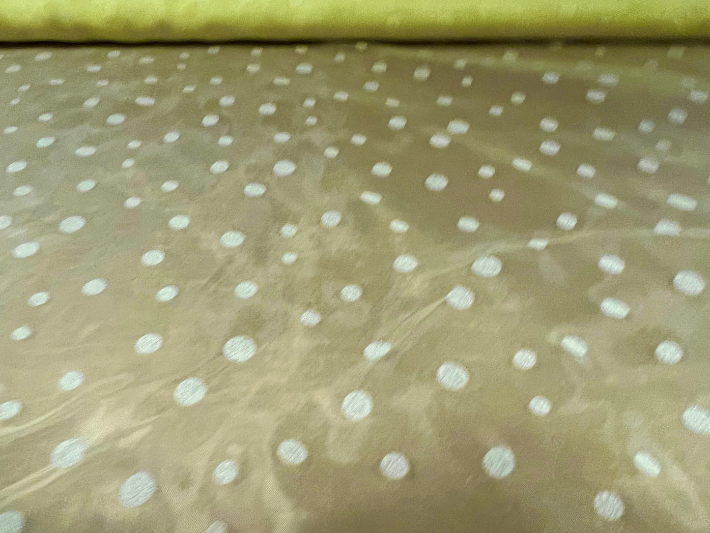 Crystal organza lightweight woven shimmer fabric, per metre - spotted design - lemon