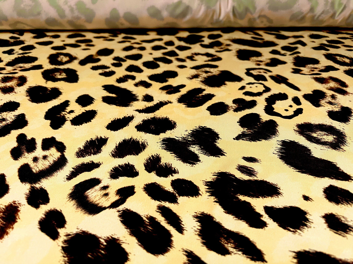 Soft touch stretch spandex jersey fabric, per metre - cheetah animal print - lemon gold