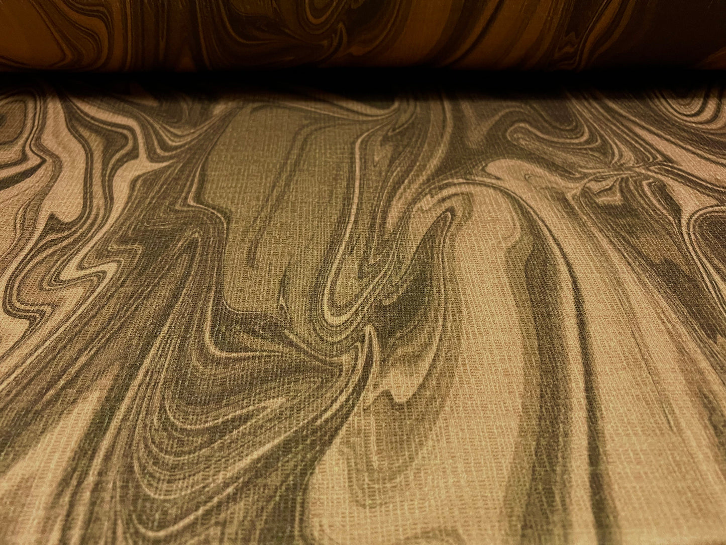 Textured stretch spandex double jersey fabric, per metre - Swirl print - Hazelnut brown