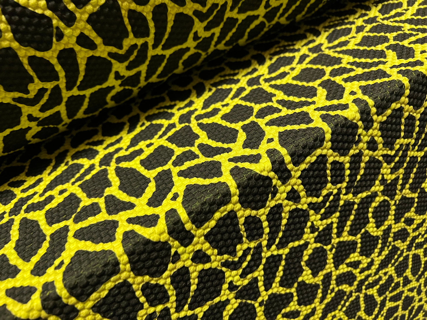Honeycomb jacquard stretch double jersey fabric, per metre - giraffe animal print - citrus yellow