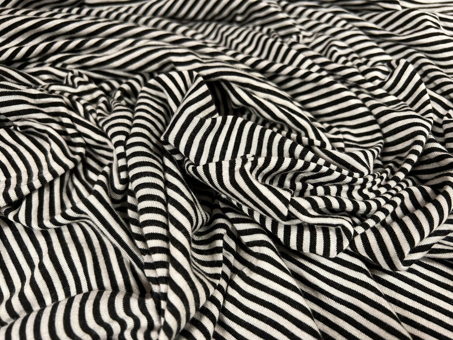 Soft handle single jersey fabric, per metre - Pinstripe - black & ivory