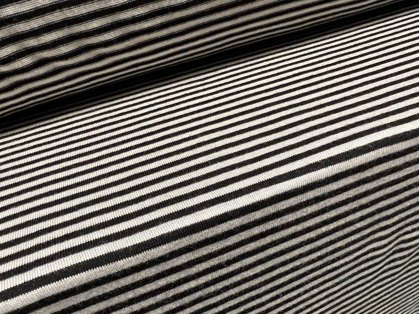 Soft handle single jersey fabric, per metre - Pinstripe - black & ivory