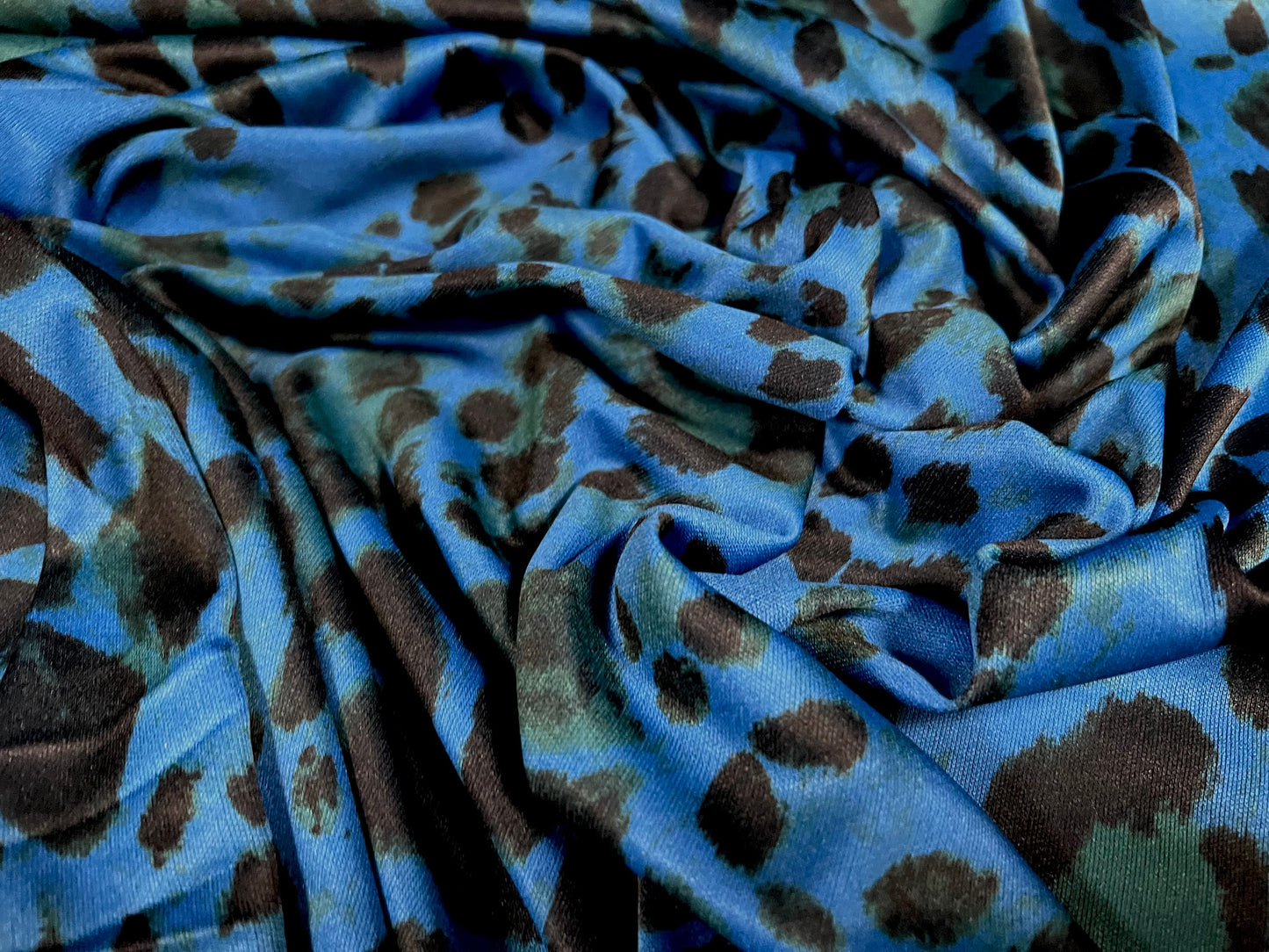 Single jersey fashion fabric - 60 inches wide - leopardskin animal print - blue & green