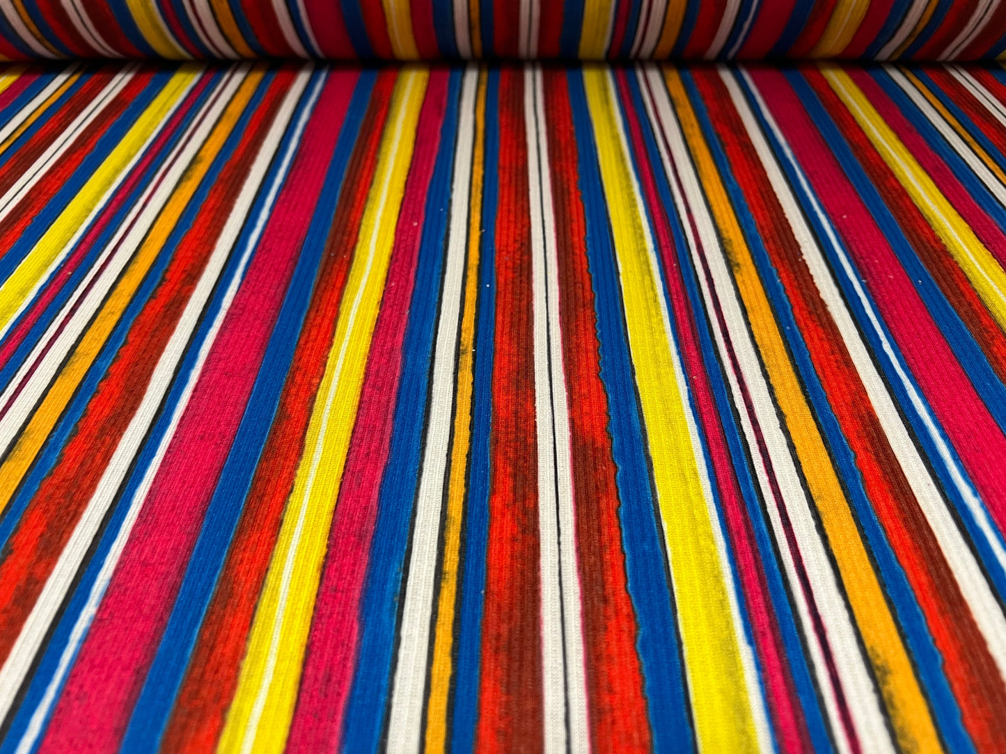 Ribbed jersey knit fabric, per metre - multicolour stripe print