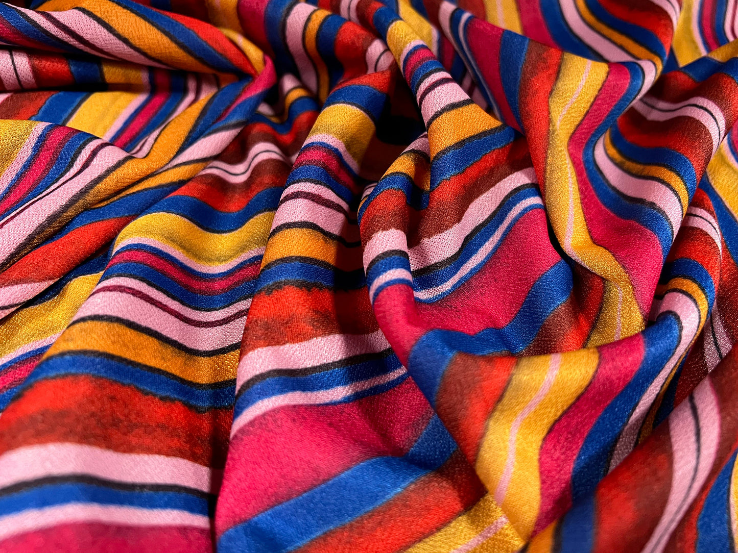 Valentino scuba style stretch jersey fabric, per metre - multicolour stripe print