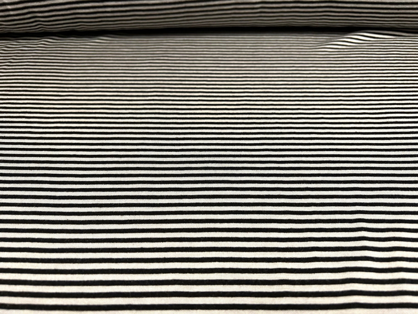 Soft handle single jersey fabric, per metre - Pinstripe - black & ivory