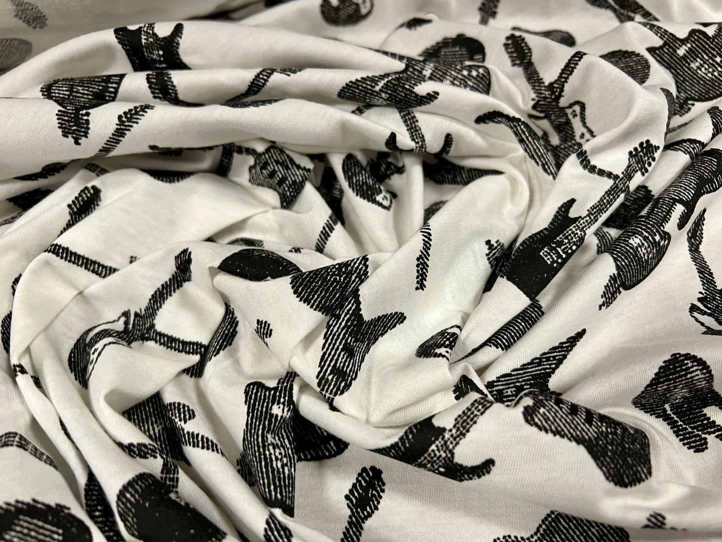 Cotton single jersey fabric, per metre - electric guitars print - white & black