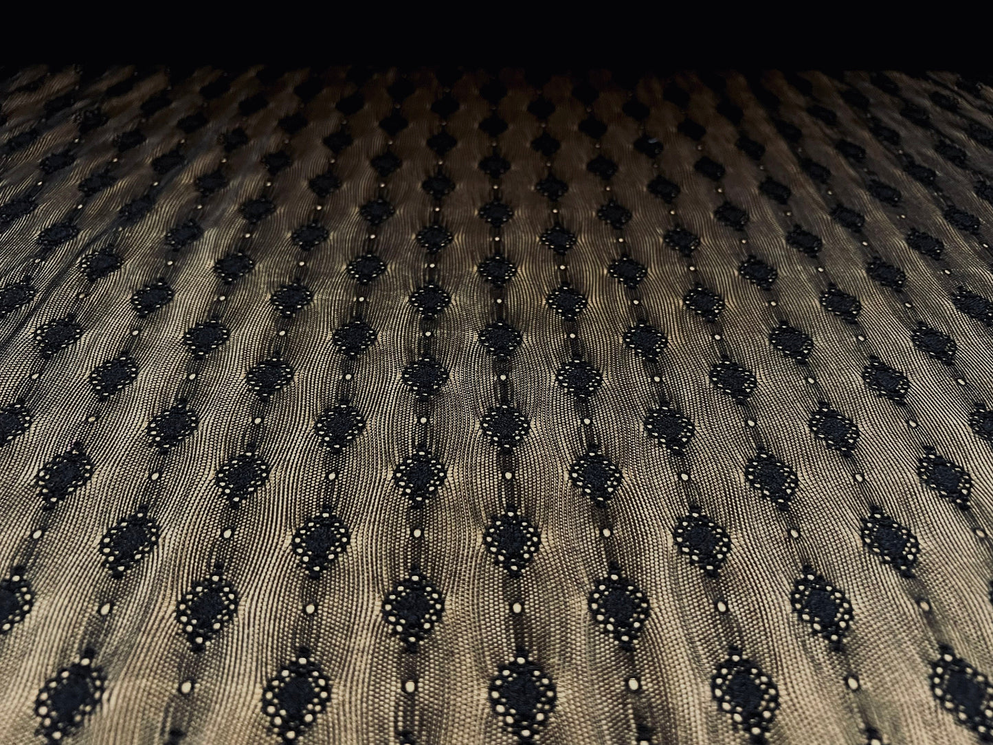 Power mesh net stretch spandex fabric, per metre - jacquard embroidery design - Black