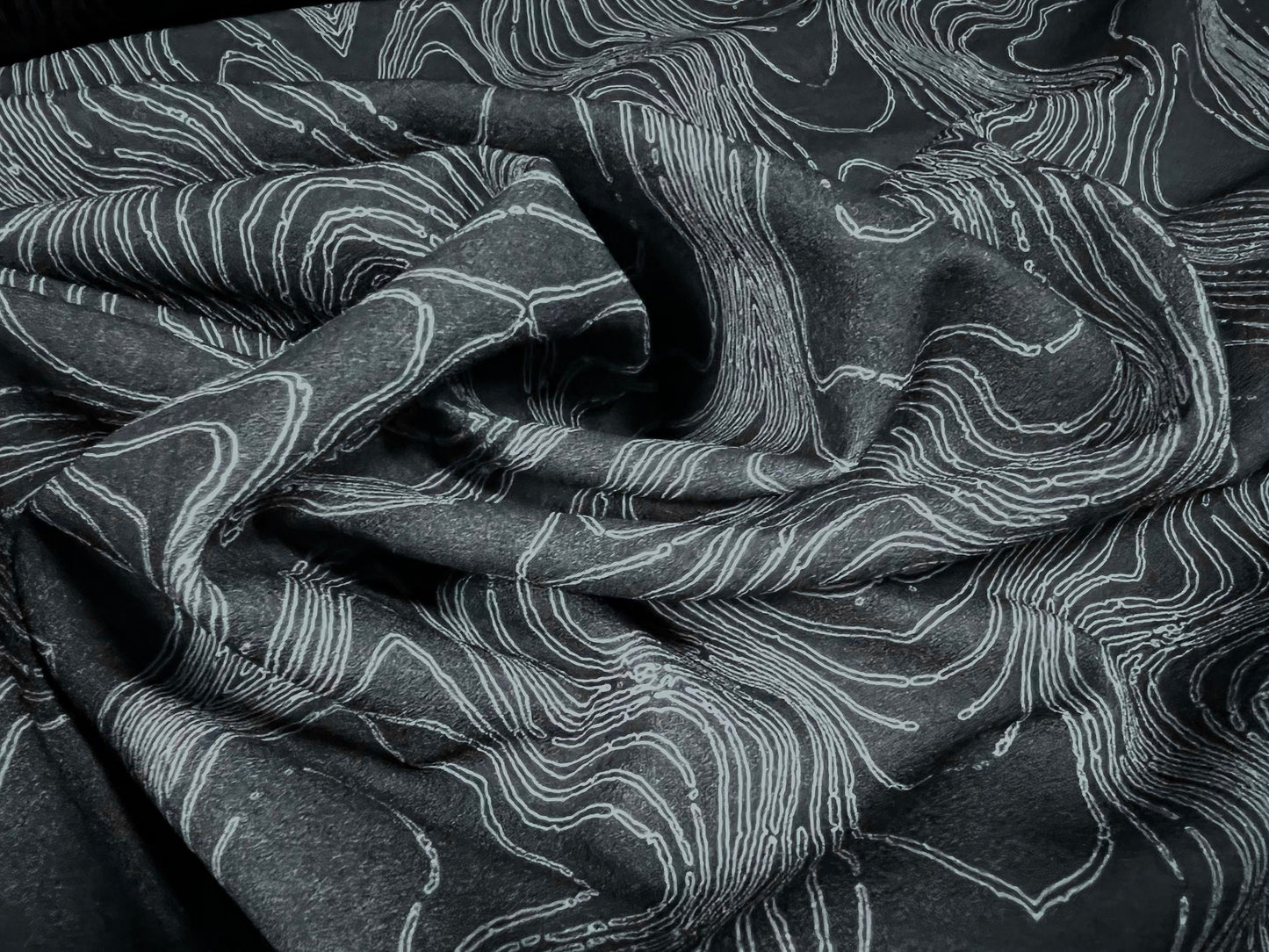 Scuba crepe stretch spandex jersey fabric, per metre - Psychedelic squiggle print - Petrol blue