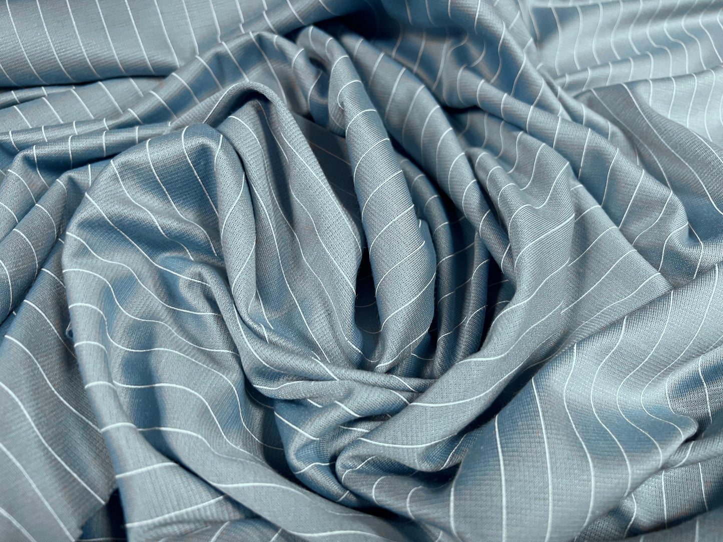 Ponte Roma double jersey knit stretch fabric, per metre - pinstripe - Sky blue