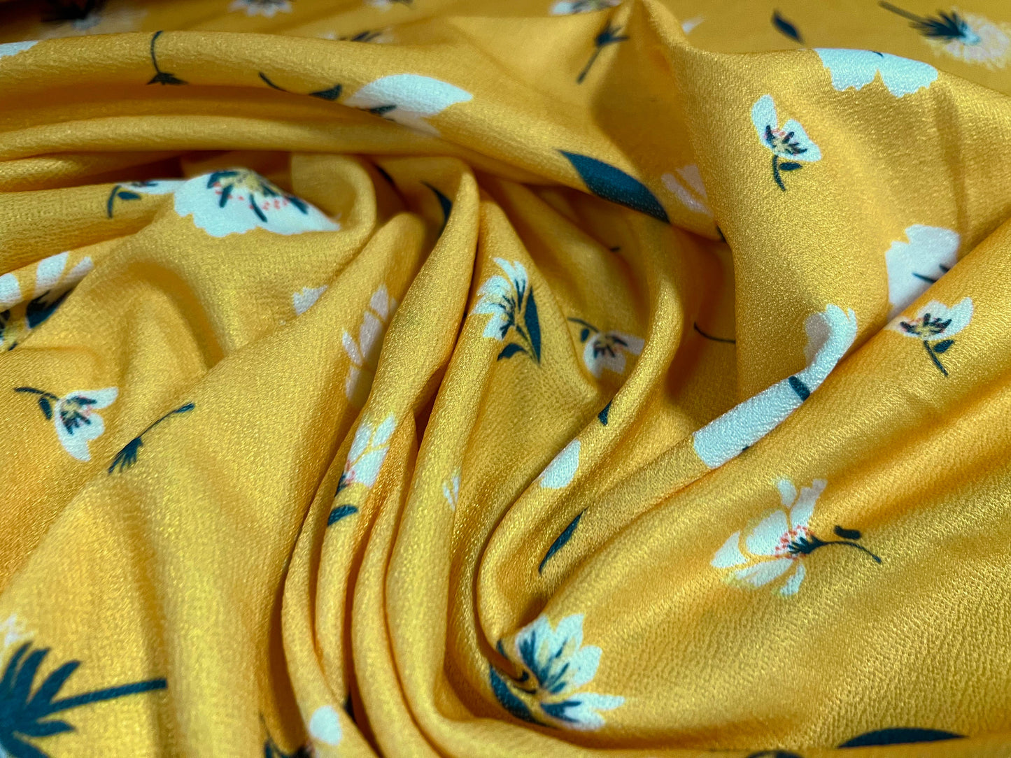 Valentino crepe spandex jersey fabric - similar to scuba - per metre - flower print - yellow & white