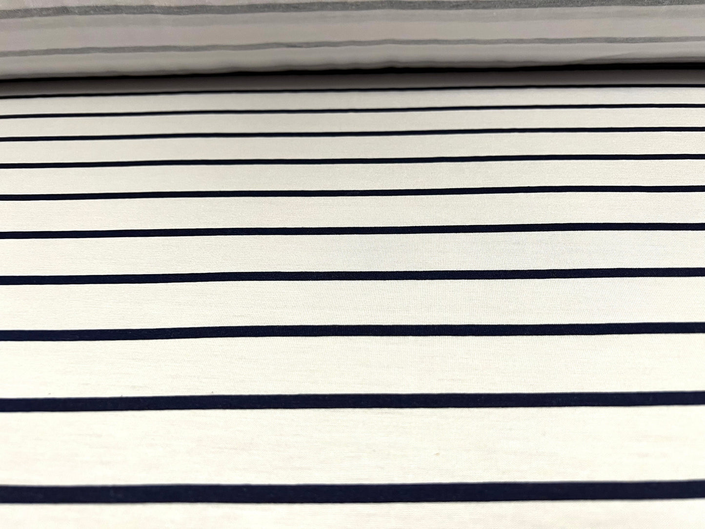 Viscose spandex stretch single jersey fabric, per metre - stripe - white & black