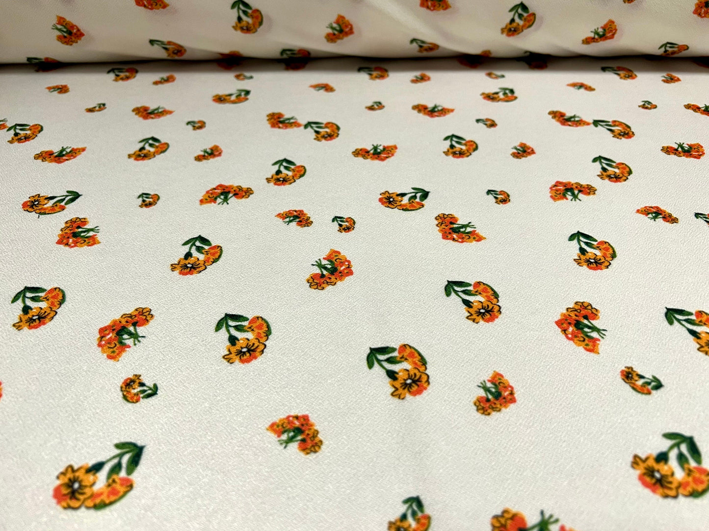 Valentino crepe spandex jersey fabric - similar to scuba - per metre - flower print - cream & orange