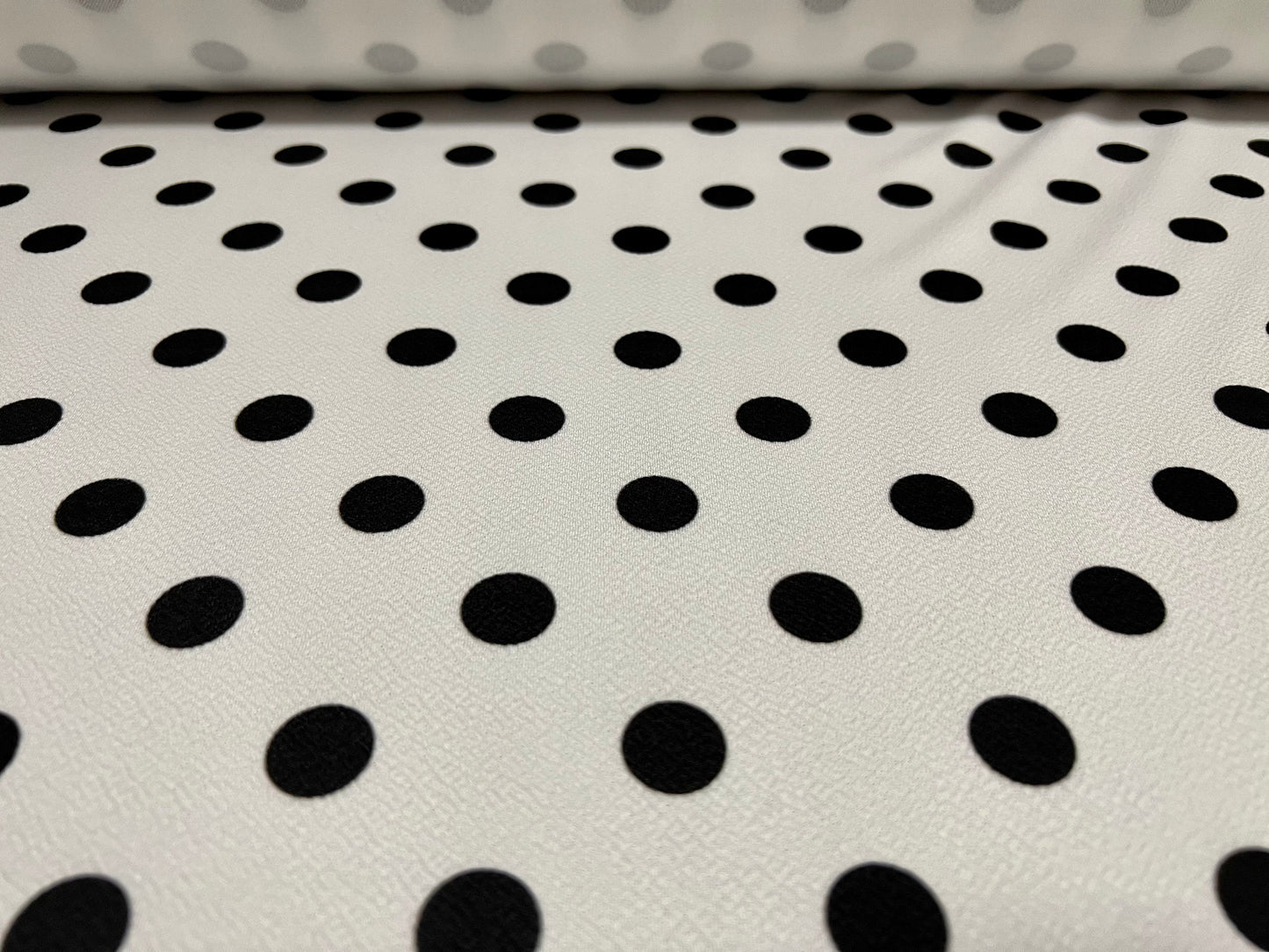 Scuba textured ‘Liverpool’ stretch spandex jersey fabric, per metre - polka dot print - white & black