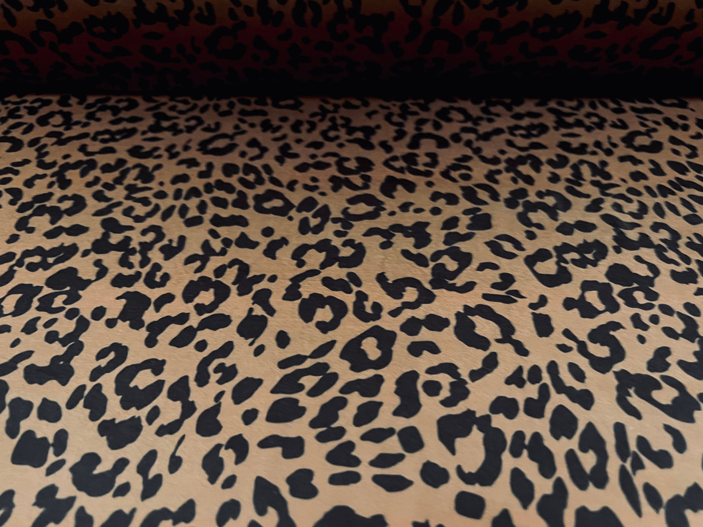 Soft touch stretch spandex single jersey fabric, per metre - cheetah animal print - hazelnut brown