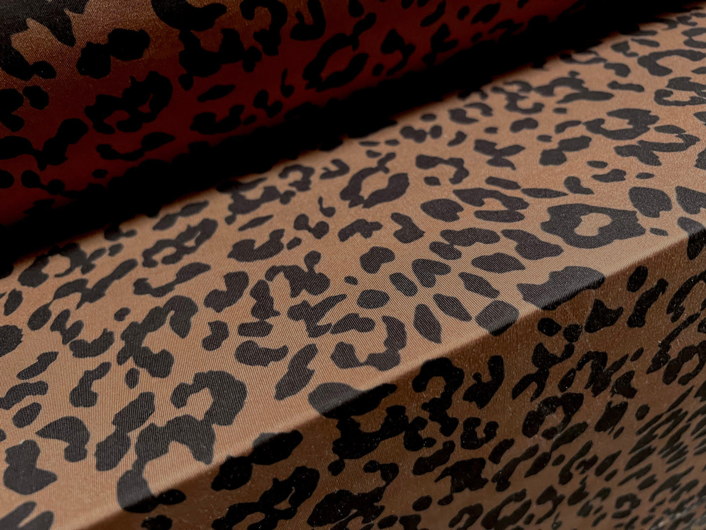 Soft touch stretch spandex single jersey fabric, per metre - cheetah animal print - hazelnut brown