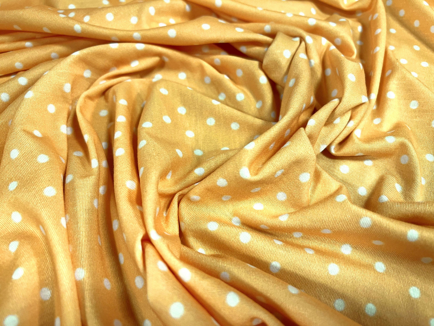 Soft handle stretch single jersey dress fabric, per metre - Spot print - yellow & white