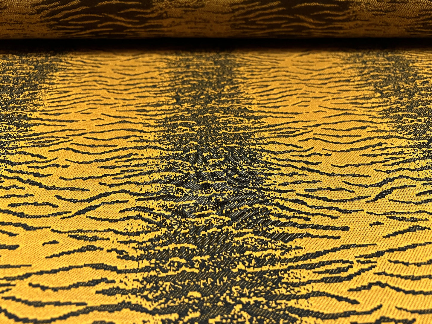 Jacquard double jersey knit dress fabric, per metre - animal jacquard design - mustard