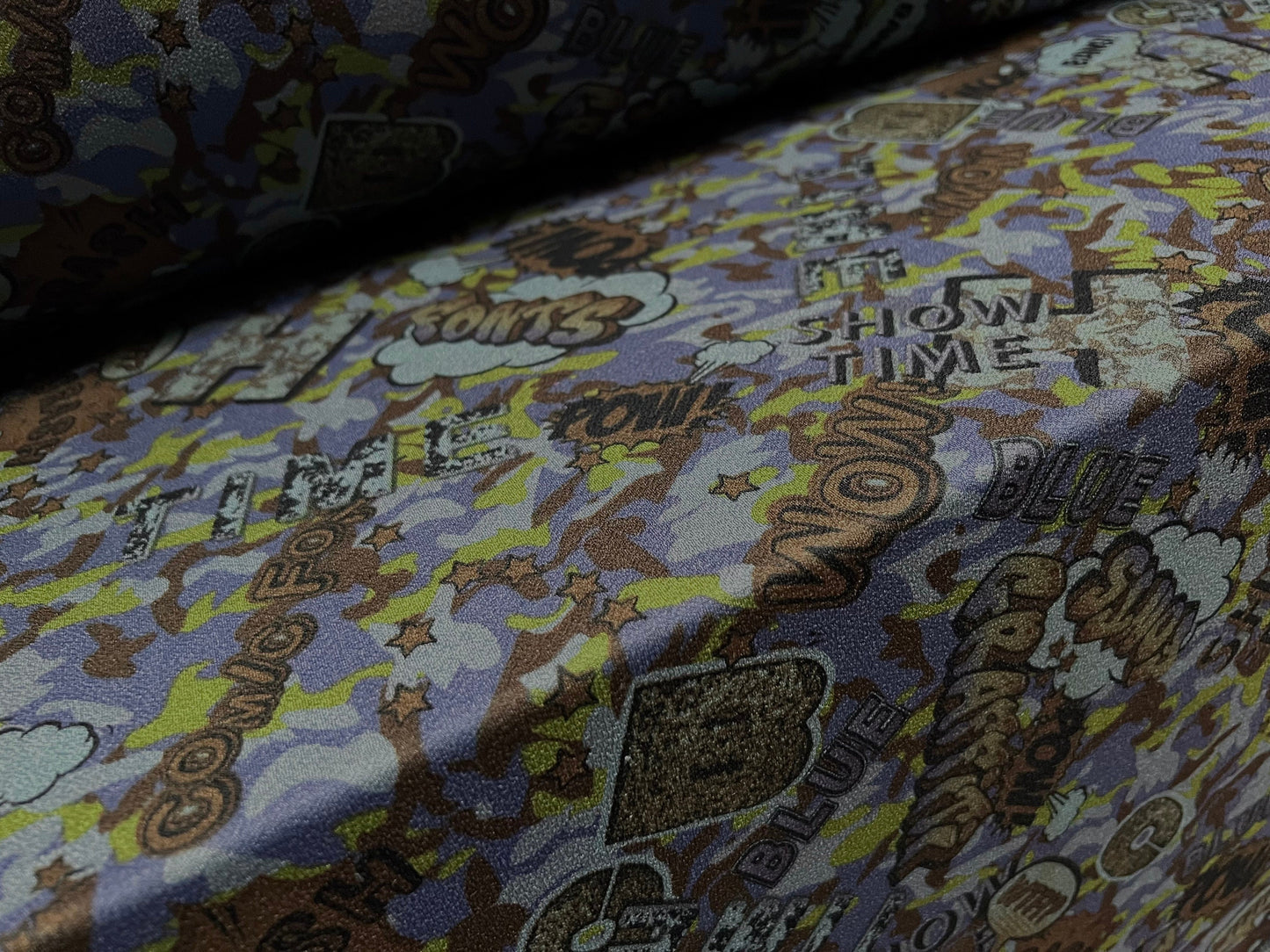 Valentino crepe spandex jersey fabric - similar to scuba - per metre - camouflage graffiti print - blue
