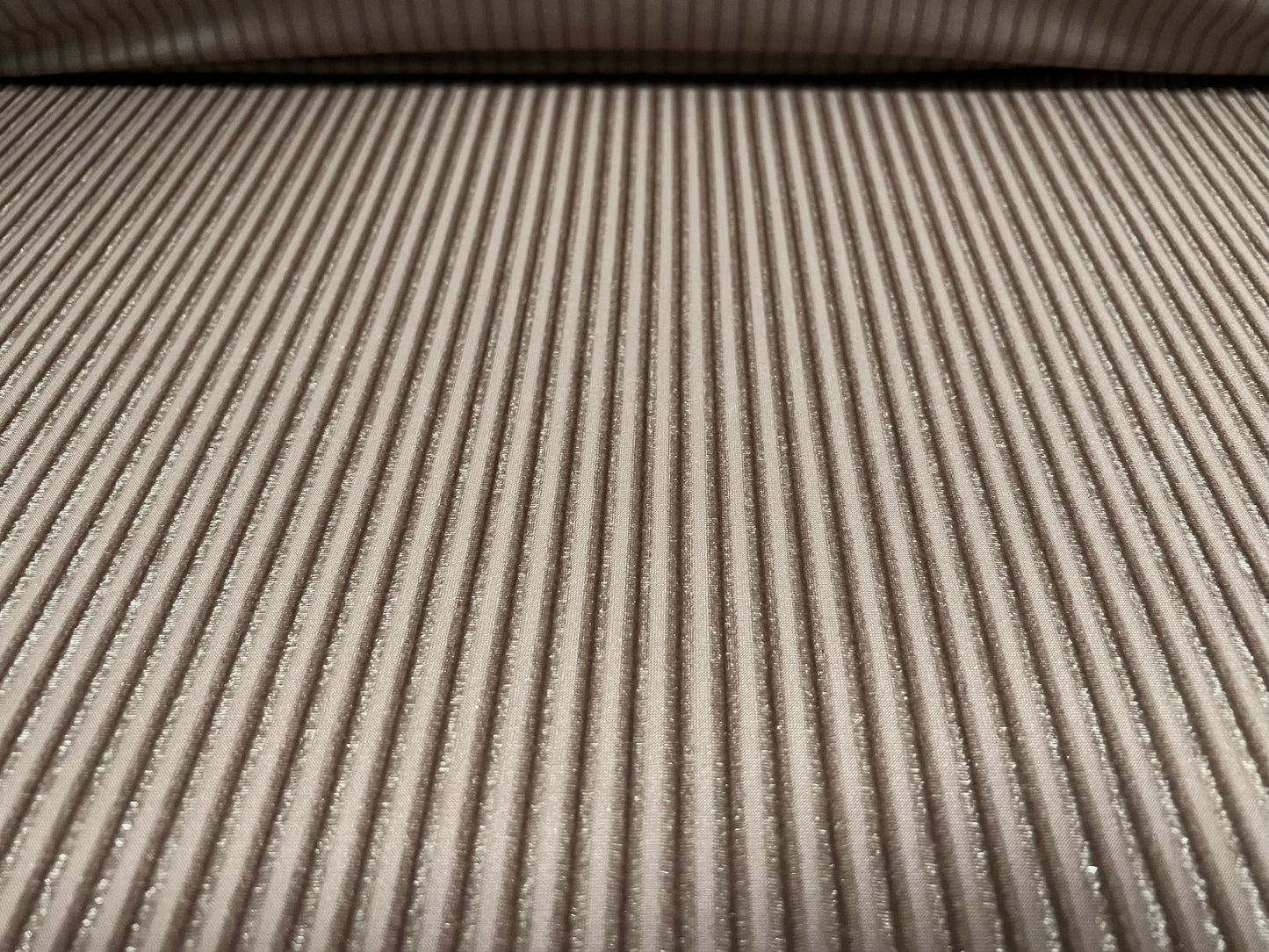 Spandex velvet stretch dress fabric, per metre - burnout ribbed stripe - stone