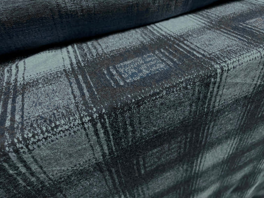 Brushed double jersey fabric, per metre - check plaid - blue on blue