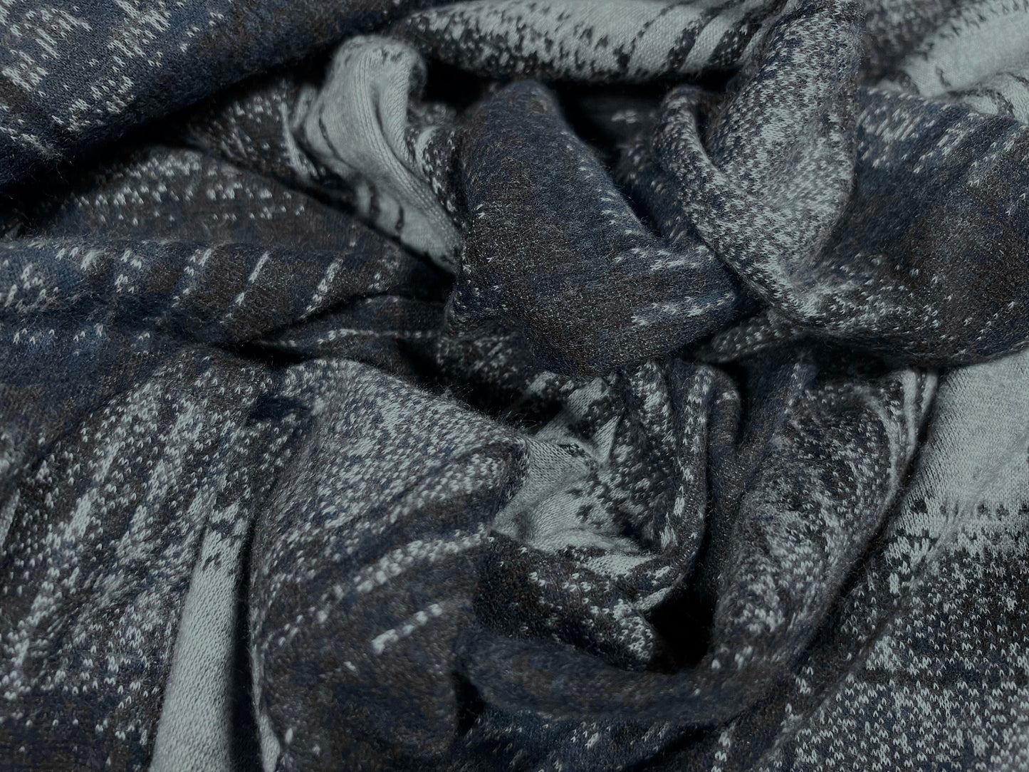 Brushed double jersey fabric, per metre - check plaid - blue on blue