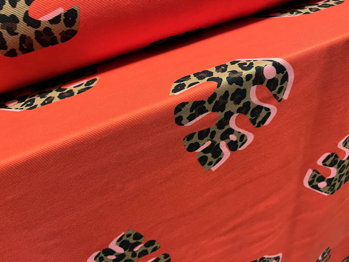 Super Fine Ottoman rib Stretch Spandex Jersey Fabric, per metre - safari leaf print - orange