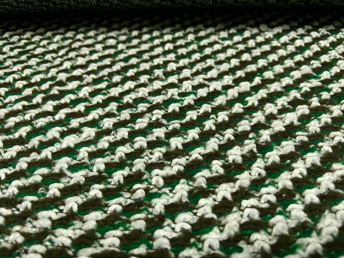 Wool bouclé heavyweight coat & jacket fabric, per metre - green black & white