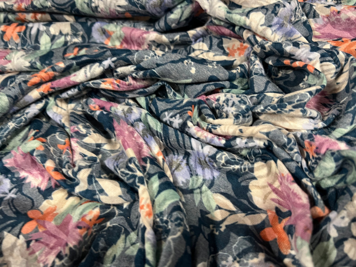 Lady K lightweight burnout single jersey fabric, per metre - jungle flower print - ecru & Grey