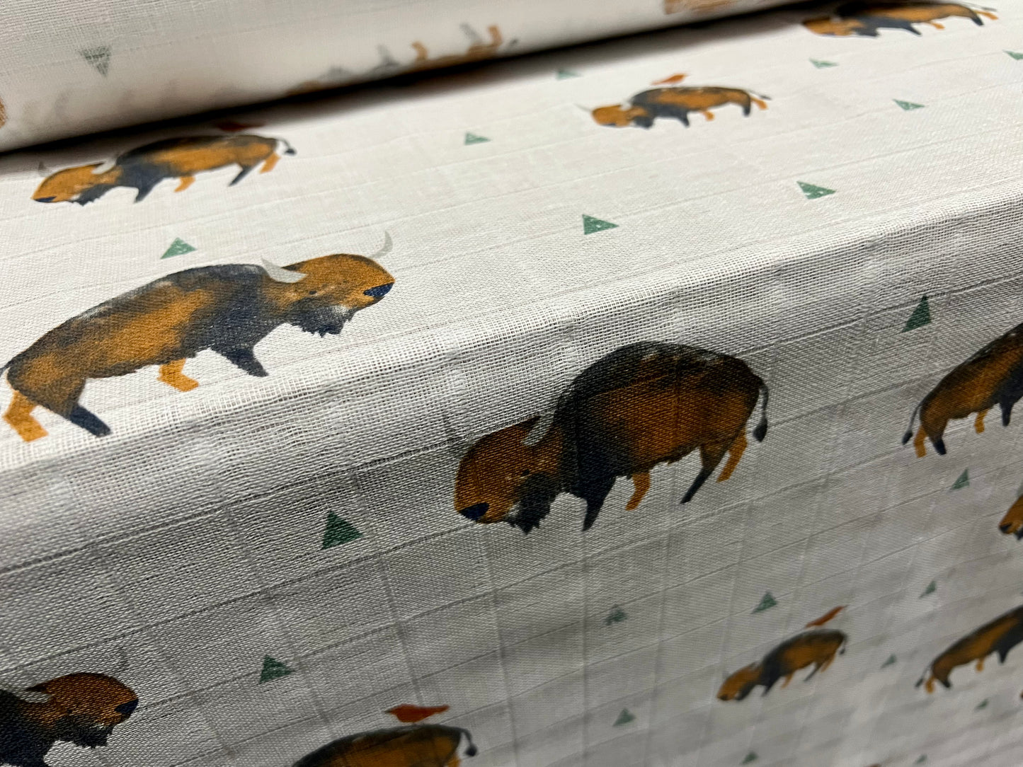 Muslin cotton woven dress fabric, per metre - buffalo print - white & brown