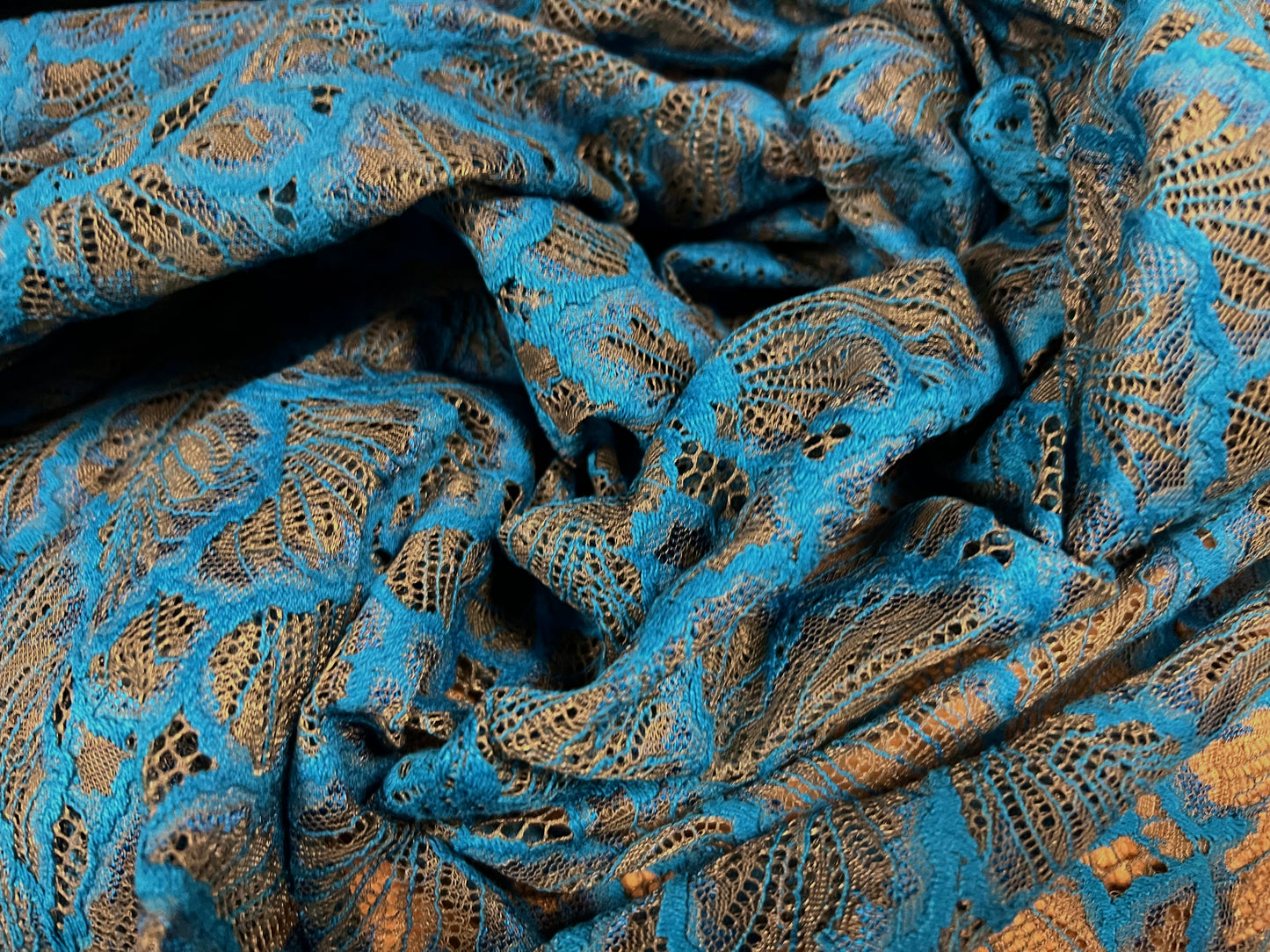 Embroidered lace fabric panel - 1.6 metre length, sold by the panel - blue