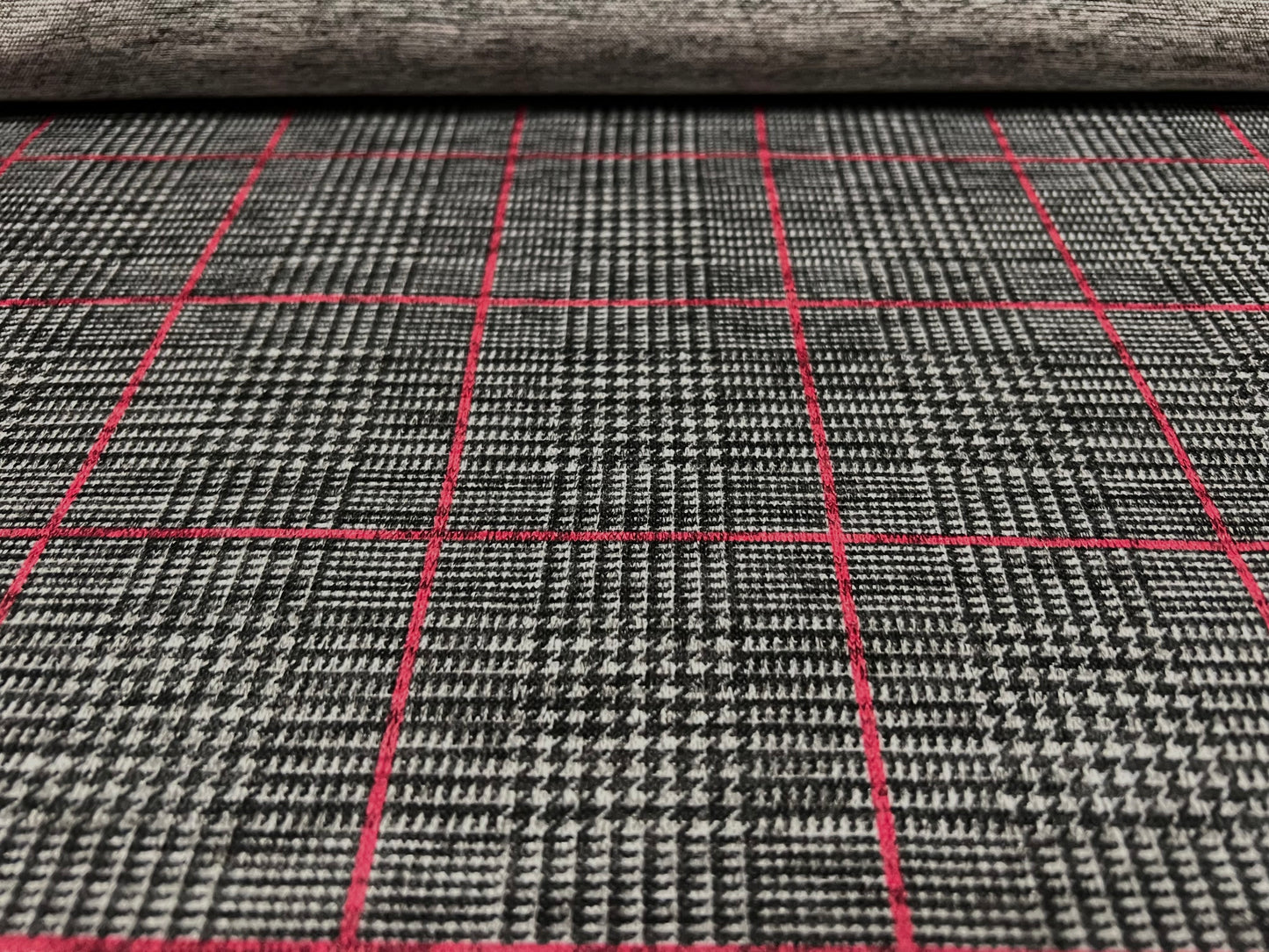 Super soft knitwear jersey fabric, per metre - houndstooth check - grey & red