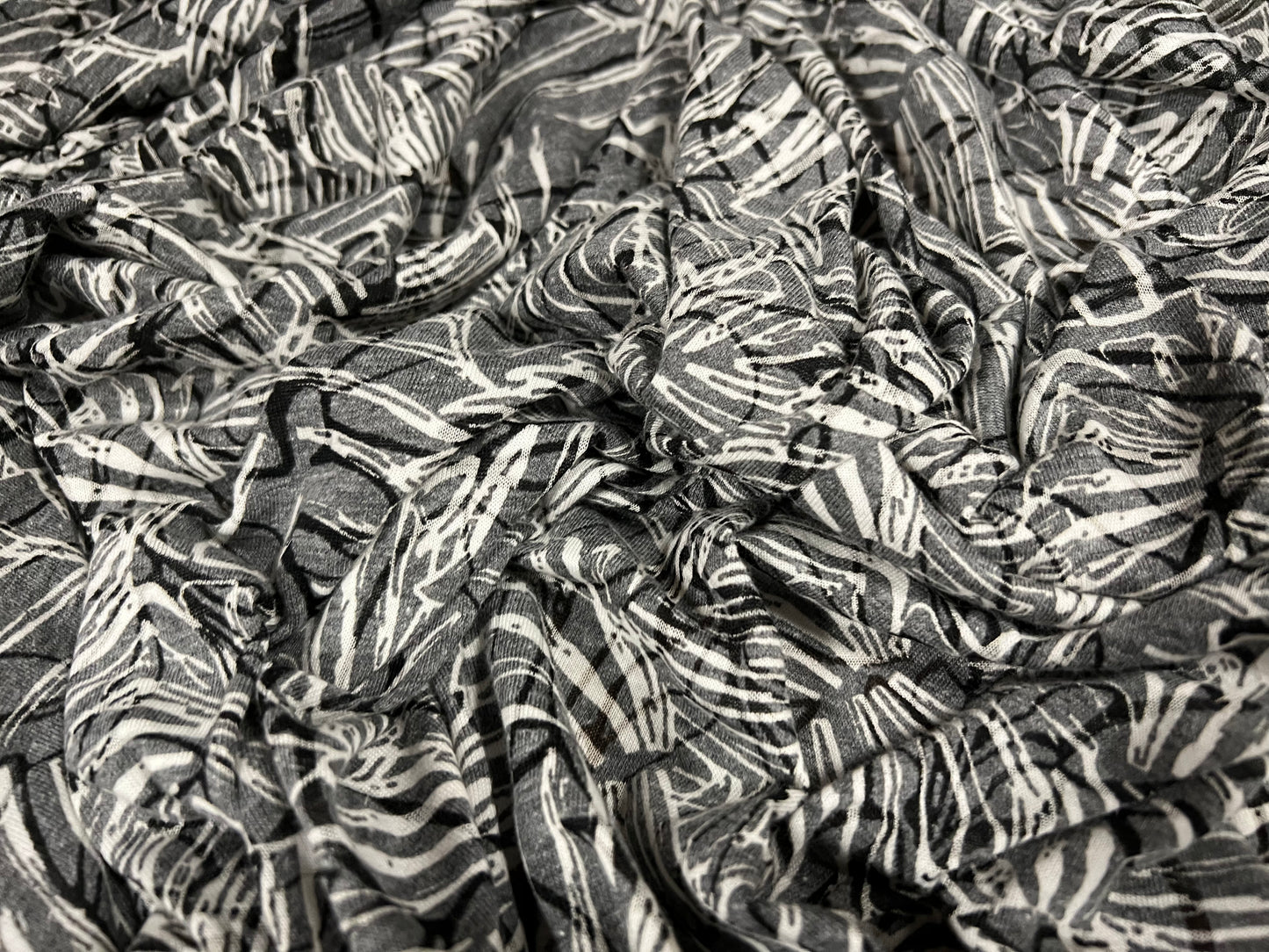 Lady K lightweight burnout single jersey fabric, per metre - leaf print - monochrome