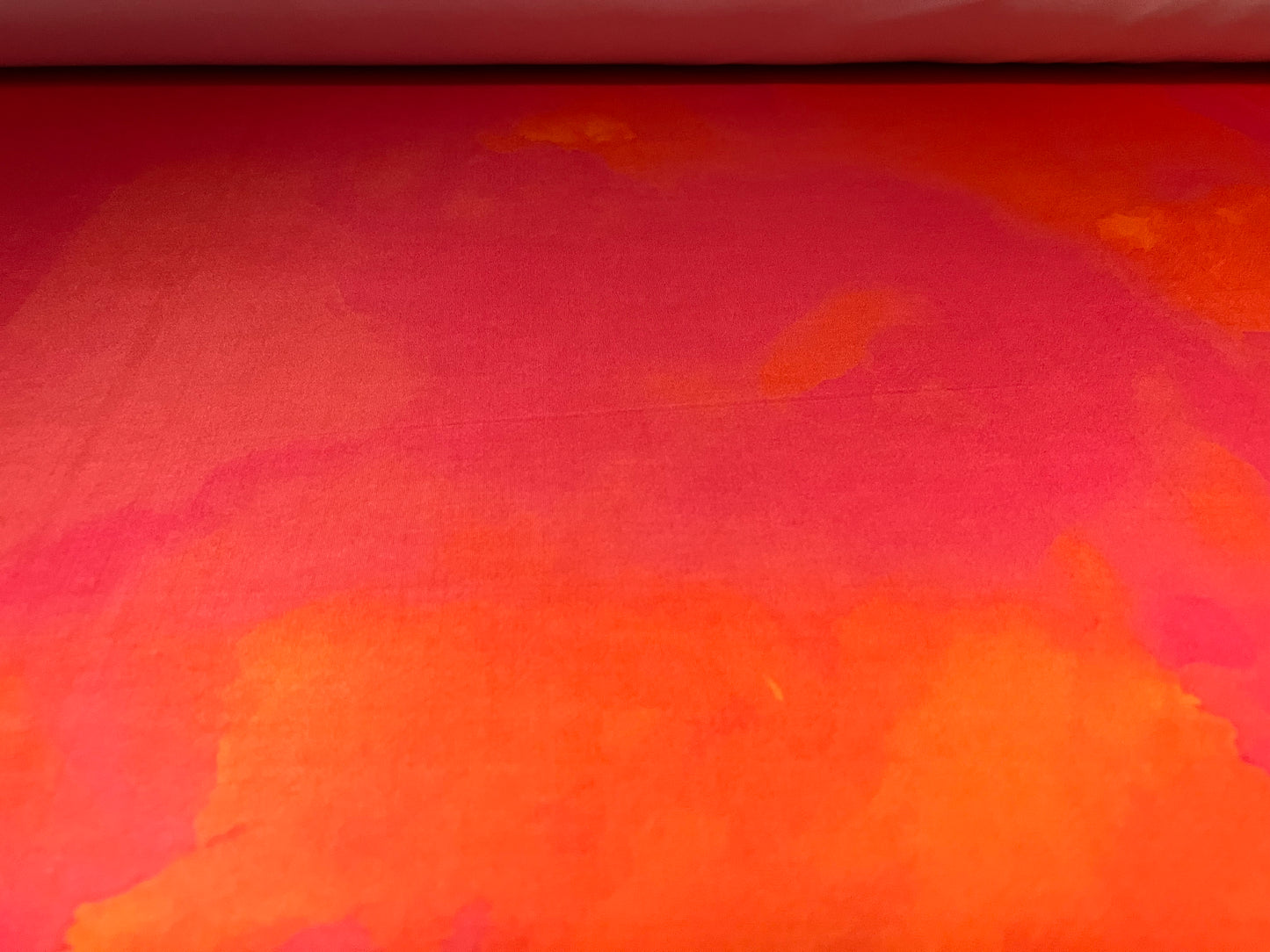 Soft touch stretch spandex jersey fabric, per metre - Smudge print - pink & orange