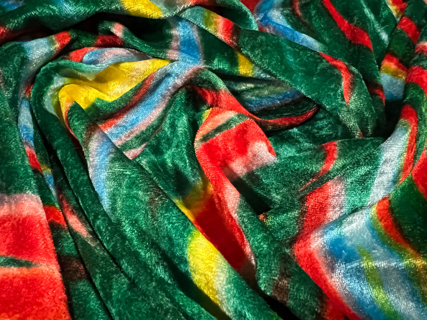 Velour dress fabric, per metre - distressed rainbow stripe print