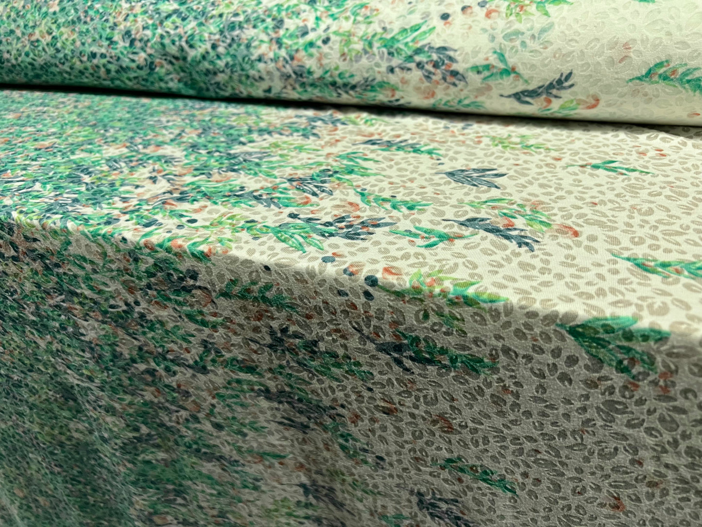 Lady K lightweight burnout single jersey fabric, per metre - petals & leaves centre print - green