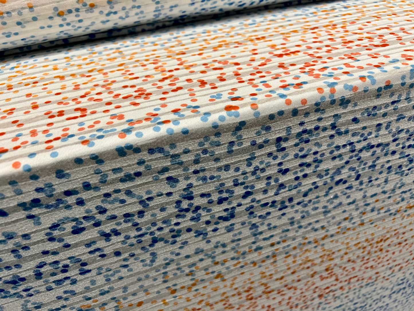 Lady K lightweight burnout single jersey fabric, per metre - ombré spots print - orange & blue