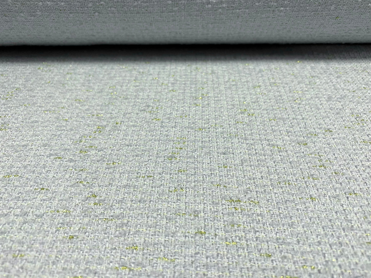 Wool blend bouclé heavyweight fabric with lurex sparkle, per metre - pale blue & gold metallic