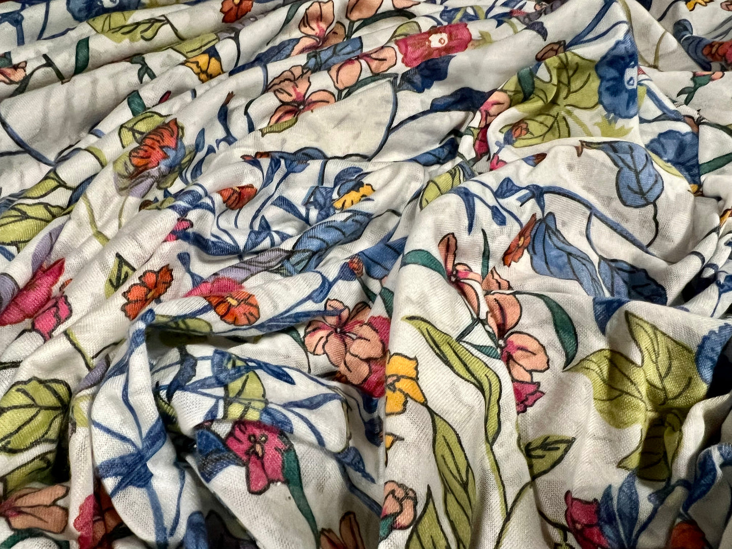 Lady K lightweight burnout single jersey fabric, per metre - multicolour flowers print