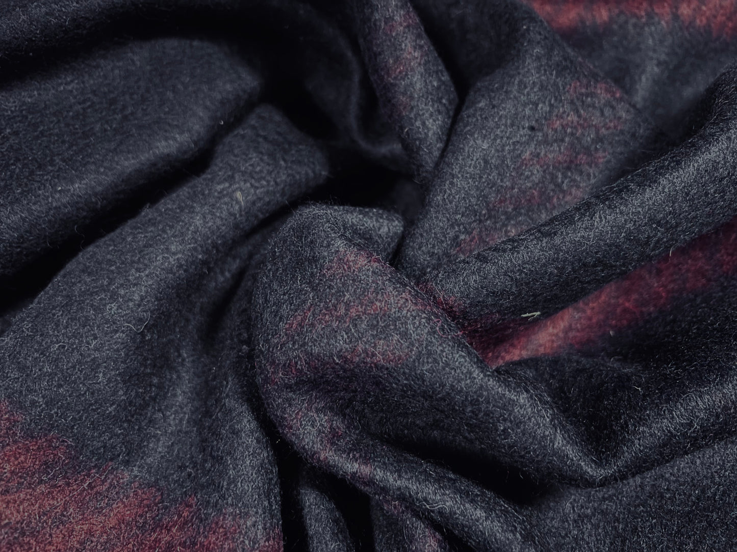 Wool mouflon flannel fabric, per metre - jumbo check - navy & wine
