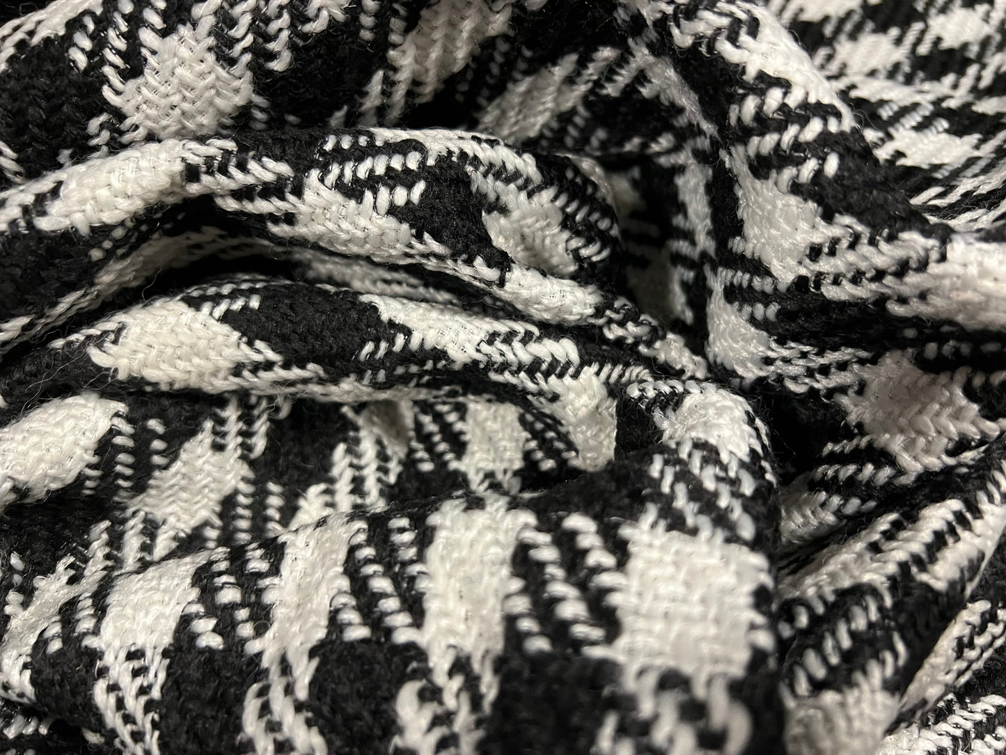 Heavyweight wool bouclé fabric with p.u. Waterproof backing, per metre - houndstooth - black & white