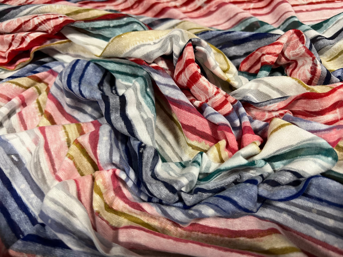 Lady K lightweight burnout single jersey fabric, per metre - floral stripe print - multicolour
