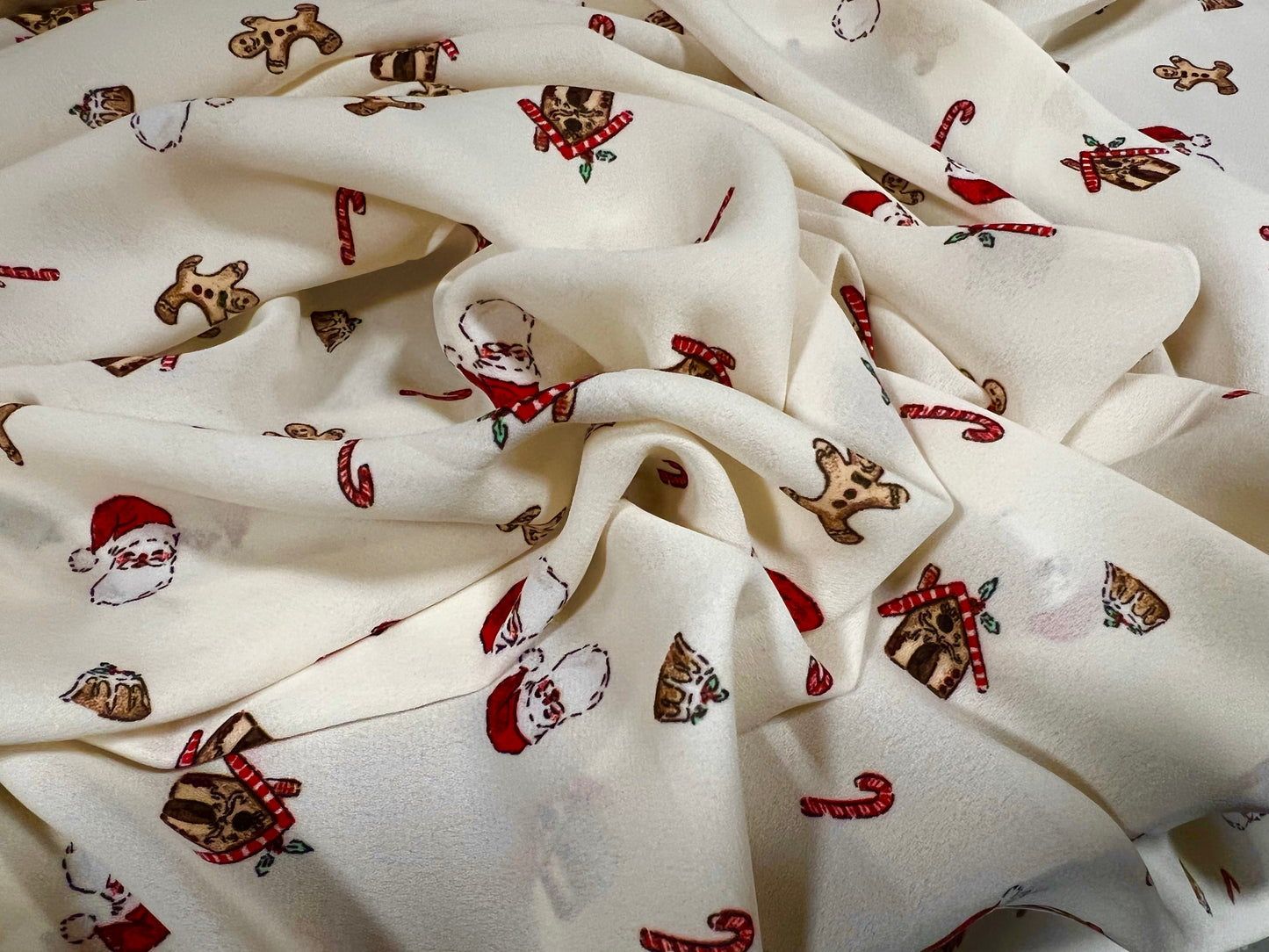 Georgette dress blouse fabric, per metre - Christmas print - cream **slight seconds**