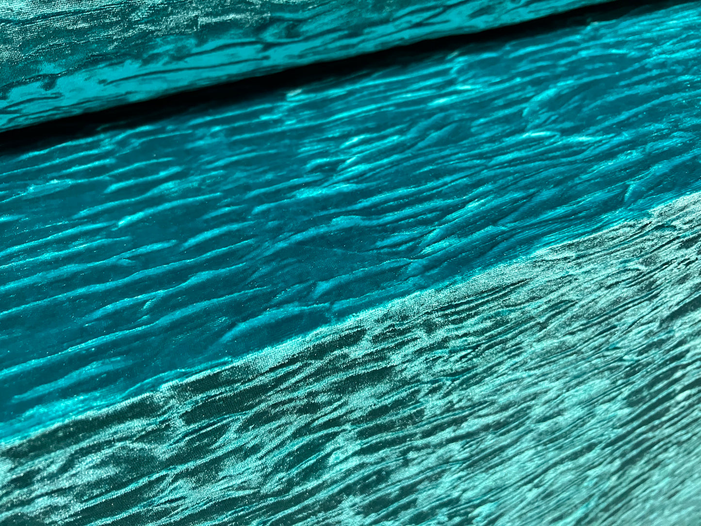 Spandex velvet stretch dress fabric, per metre - abstract embossed design - turquoise