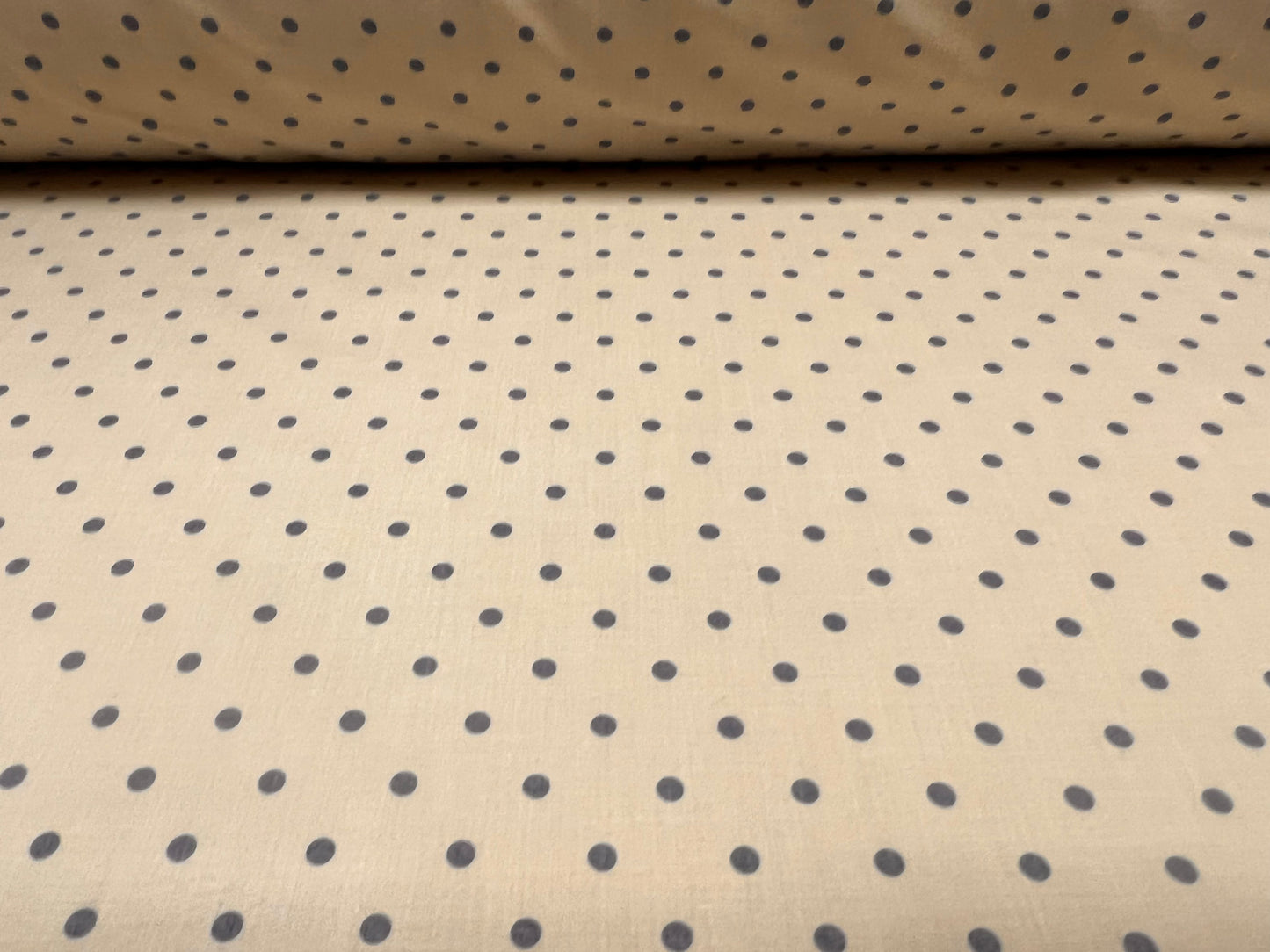 Cotton blend woven dress fabric, per metre - spot print - dark cream & grey