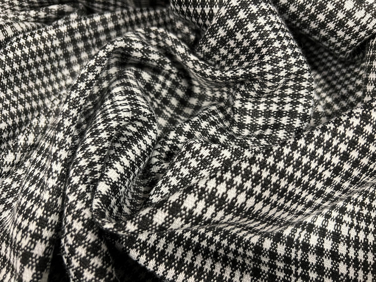 Double jersey knitwear fabric, per metre - check design - black & white