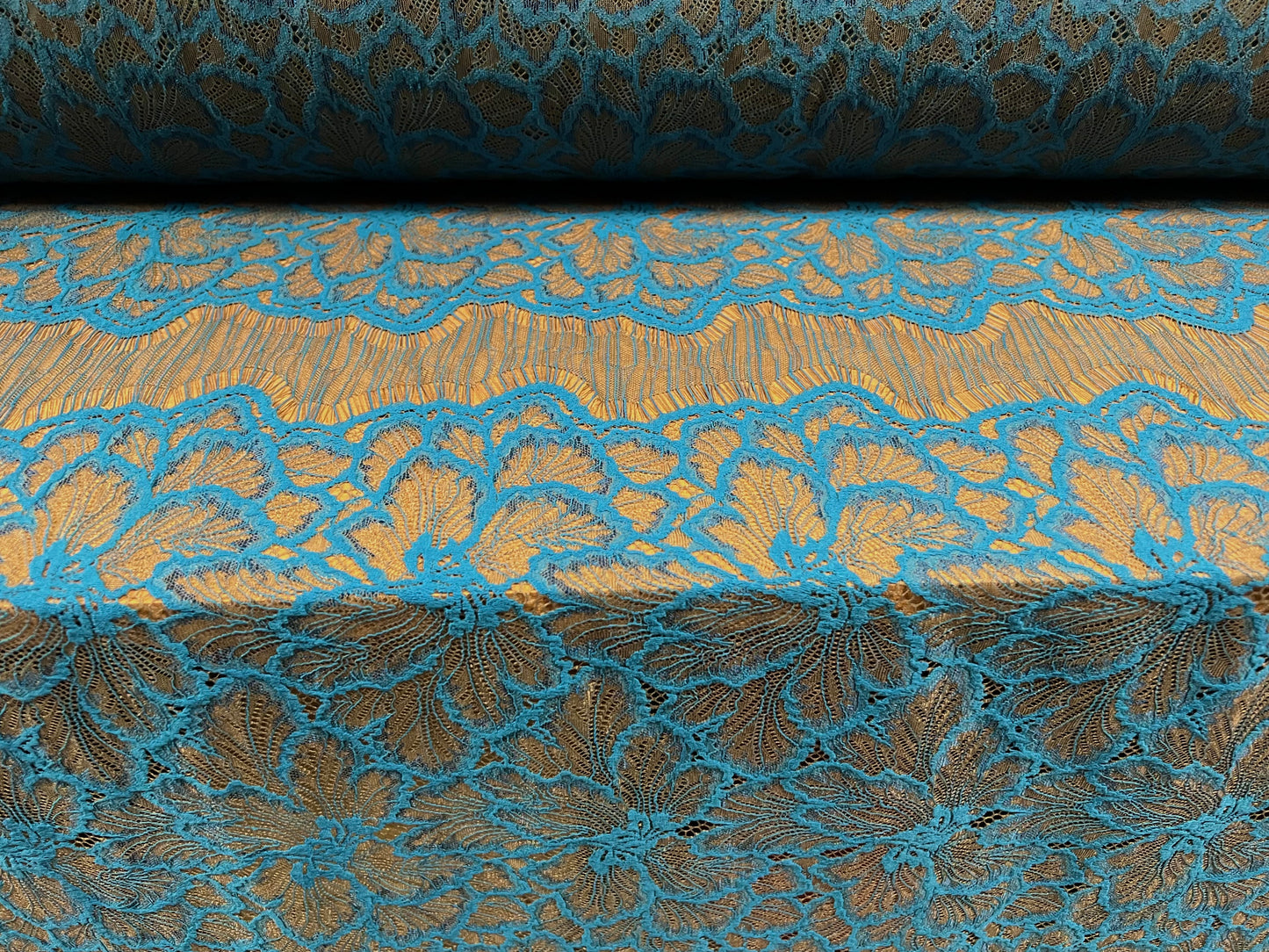 Embroidered lace fabric panel - 1.6 metre length, sold by the panel - blue
