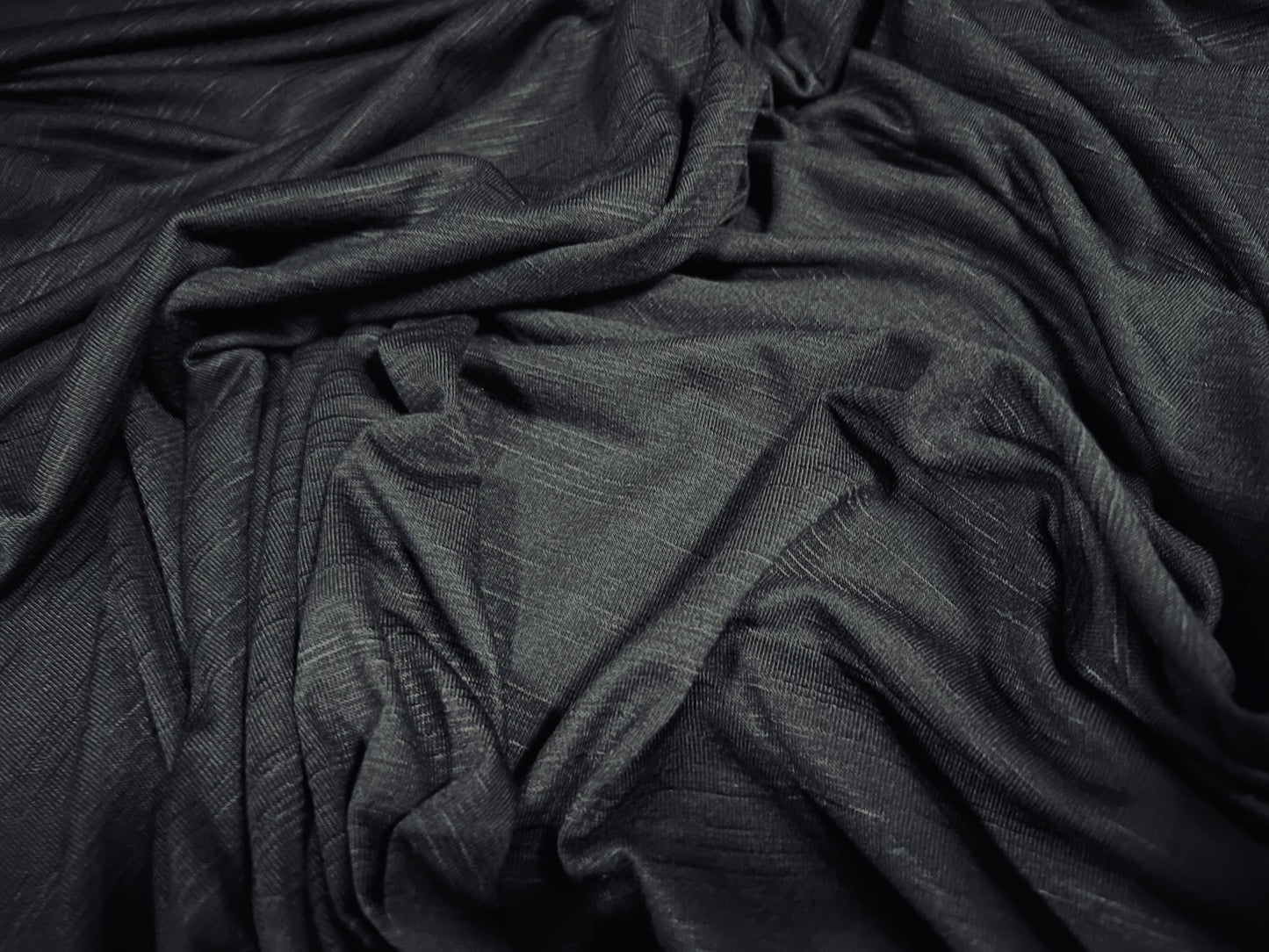 Viscose spandex stretch slubbed single jersey fabric, per metre - plain - black